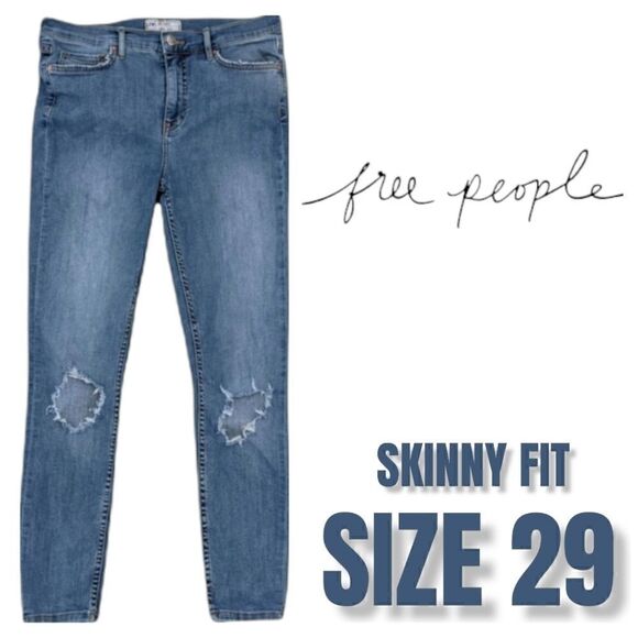 Free People Women's Distressed Knees Skinny fit Size 29 - Picture 2 of 10